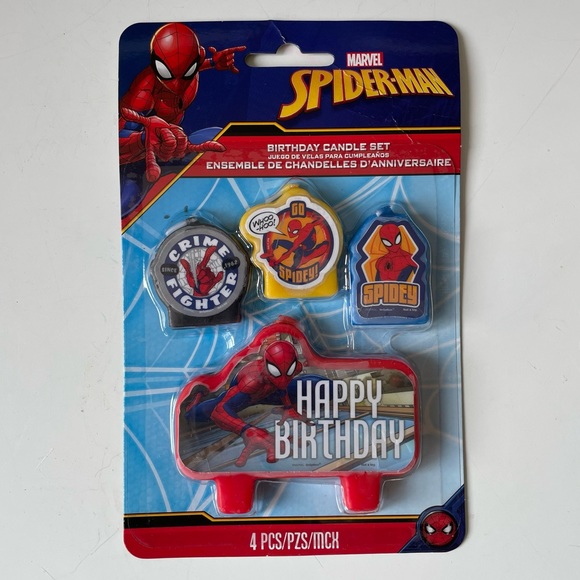 Spider Man Birthday Candle Cake Topper Set - 4 Candles - New In Package - Picture 2 of 4